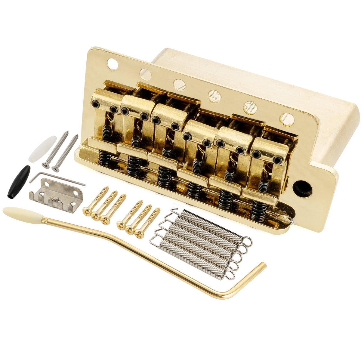Musiclily Ultra 52.5mm(2-1/16 inch) American Vintage Style 6-Screw ST Tremolo Bridge with Steel Bent Saddles 42mm Solid Brass Block Push-In Arm for Strat Style Electric Guitar, Black Musiclily Ultra