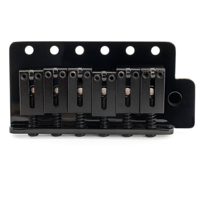Musiclily Ultra 52,5mm(2-1/16 Zoll) Amerikanischer Vintage-Stil 6-Schrauben ST Tremolo-Brücke mit modernen Messelattensätteln 42mm Massiver Messingblock Push-In Arm für Strat-Stil E-Gitarre, Schwarz