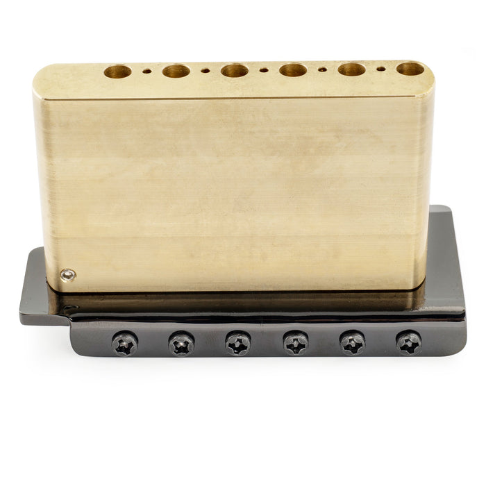 Musiclily Ultra 52,5mm(2-1/16 Zoll) Amerikanischer Vintage-Stil 6-Schrauben ST Tremolo-Brücke mit modernen Messelattensätteln 42mm Massiver Messingblock Push-In Arm für Strat-Stil E-Gitarre, Schwarz