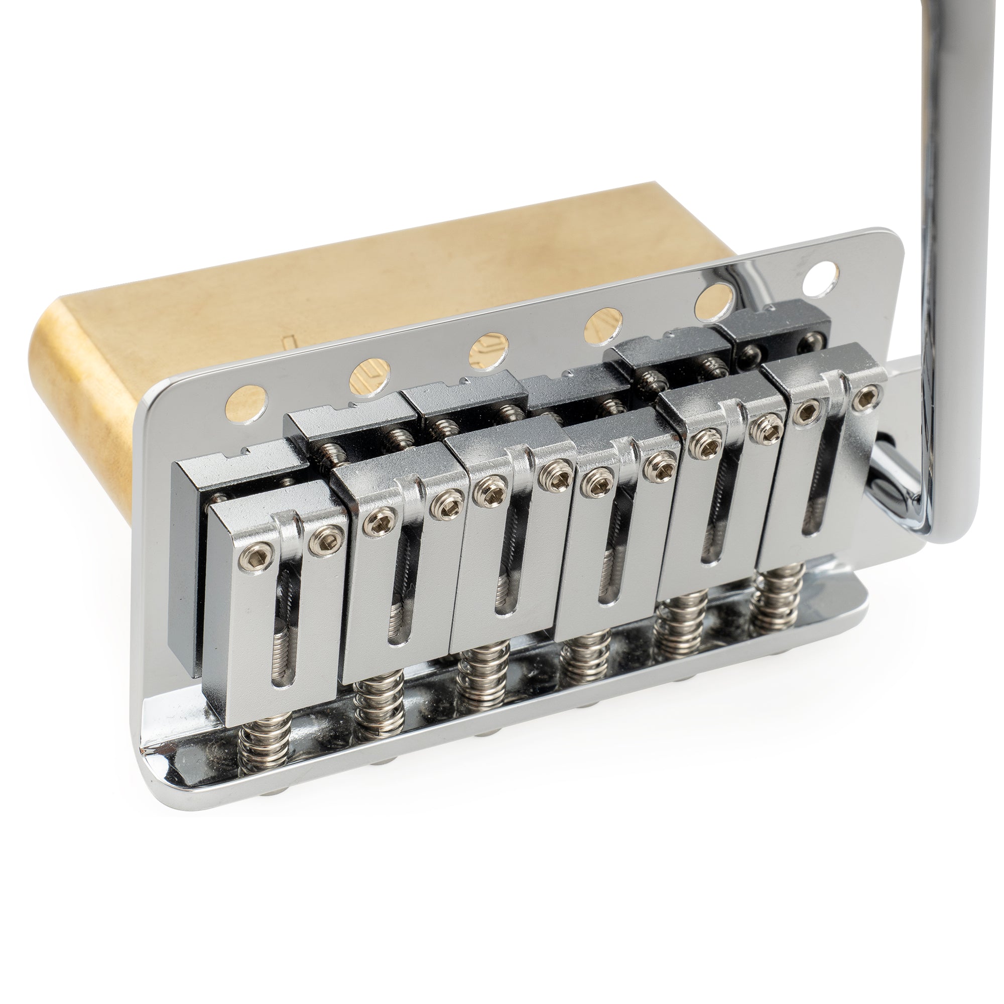 Musiclily Ultra BV021 52.5mm(2-1/16 inch) American Vintage Style 6-Screw ST Tremolo Bridge with Modern Brass Saddles 42mm Solid Brass Block Push-In Arm for Strat Style Electric Guitar