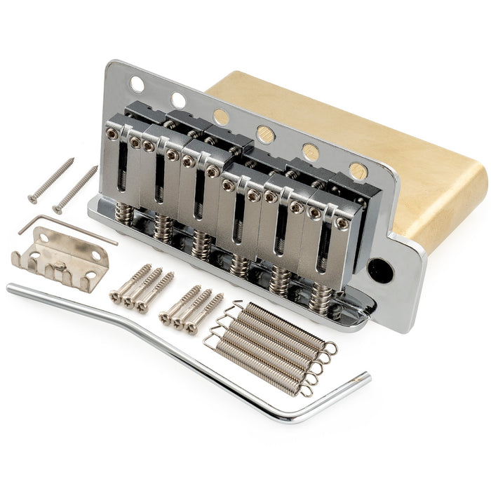 Musiclily Ultra 52,5mm(2-1/16 Zoll) Amerikanischer Vintage-Stil 6-Schrauben ST Tremolo-Brücke mit modernen Messelattensätteln 42mm Massiver Messingblock Push-In Arm für Strat-Stil E-Gitarre, Schwarz