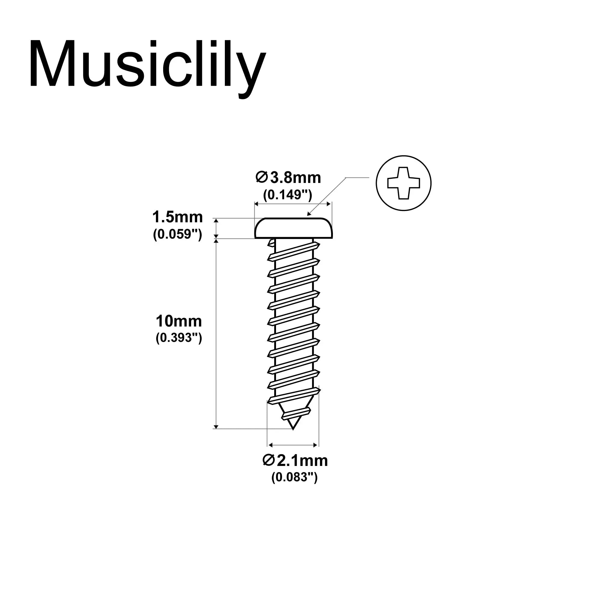 Dimensions of musiclily ultra 2 1x10mm stainless steel pan head mounting screws for acoustic electric guitar bass tuners machine heads 2 pcs0 mx3030 20p