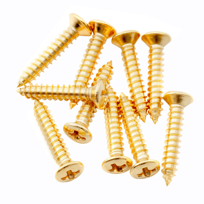 musiclily ultra 2 5 15mm stainless steel countersunk mounting screws for electric guitar bass string guide or pickup ring mx3034 10p, gold