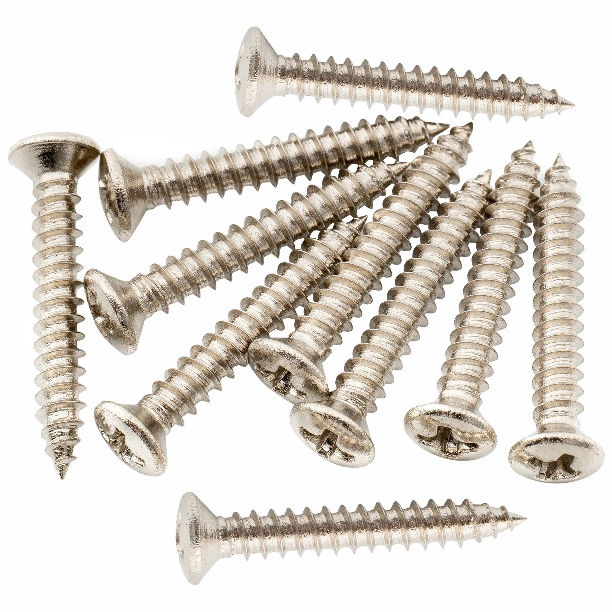 musiclily ultra 2 5 18mm stainless steel countersunk mounting screws for electric guitar bass string guide or pickup ring mx3035 10p, nickel