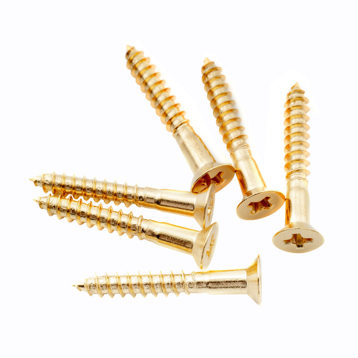 musiclily ultra 3 5 25mm stainless steel flat head countersunk mounting screws for electric guitar or bass bridge mx3037 6p, gold