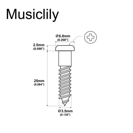 Dimensions of musiclily ultra 3 5 25mm stainless steel pan head mounting screws for strat style electric guitar tremolo bridge mx3039 6p
