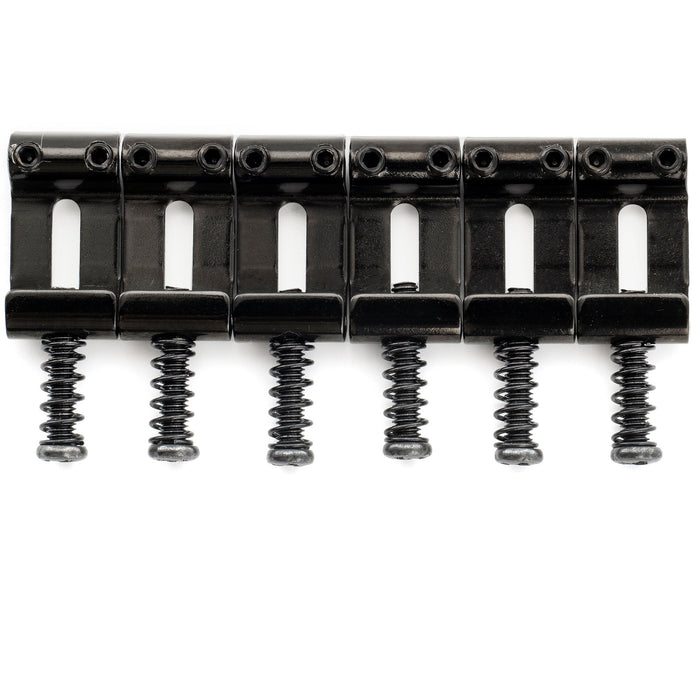 Musiclily Ultra Selletas Vintage Dobladas de Acero Endurecido de 11.2mm para Puente de Guitarra Eléctrica Tipo Strat, Negro (Juego de 6)