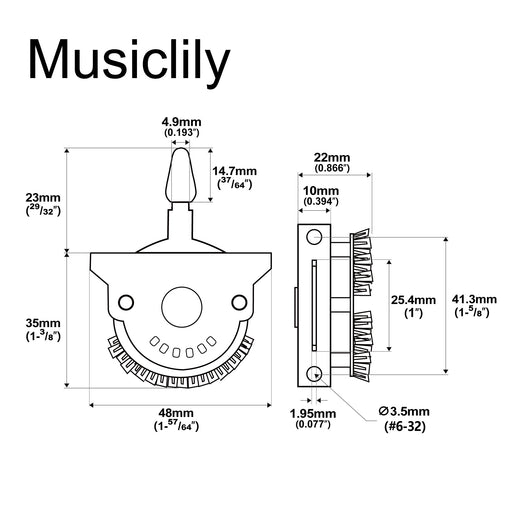 Dimensions of oak grigsby super 4 pole 5 way pickup selector blade switch lever switch for strat tele style electric guitar mx3069