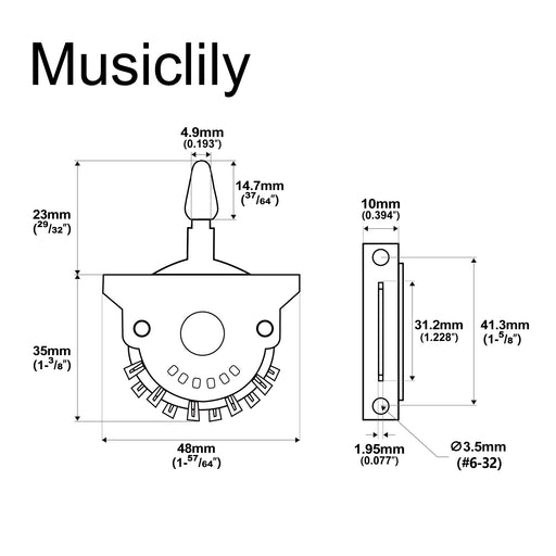Dimensions of oak grigsby 6 way pickup selector blade switch lever switch for strat tele style electric guitar mx3070