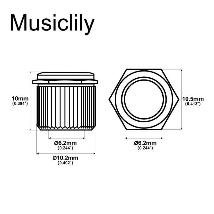 Dimensions of musiclily ultra solid brass 6mm to 10mm vintage to modern sized hex guitar tuner conversion bushings tuning pegs adapter ferrules mx3073 6p