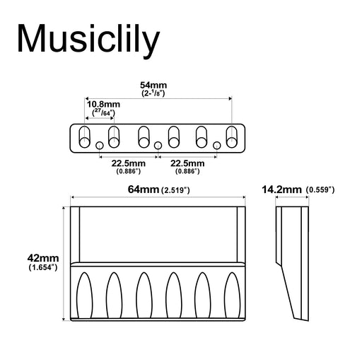 Dimensions of musiclily ultra 54mm2 1 8 inch full solid brass block for gotoh 510t series tremolo bridge 42mm tall mx3083