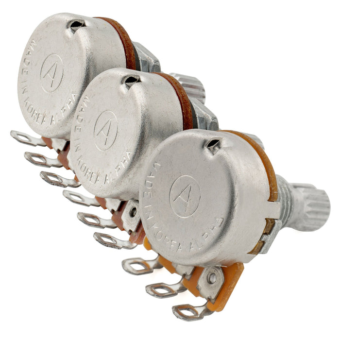 Alpha A250Kx2+B250K Mini Pots Metric Split Short Shaft 6.5mm Audio Linear Taper Potentiometers for ST Tele PB JB Style Electric Guitar Bass (Set of 2A1B)