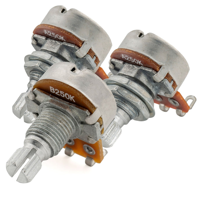 Alpha A250Kx2+B250K Mini Pots Metric Split Short Shaft 6.5mm Audio Linear Taper Potentiometers for ST Tele PB JB Style Electric Guitar Bass (Set of 2A1B)