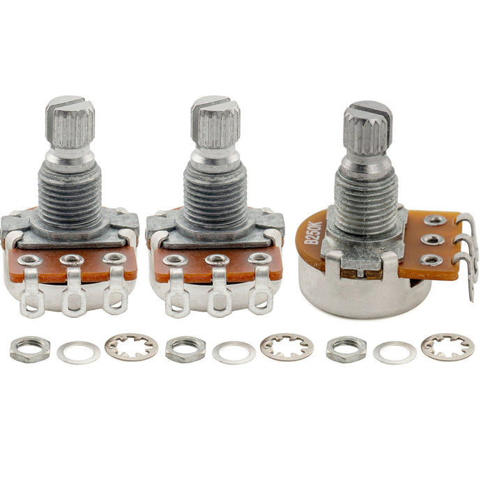 Alpha A250Kx2+B250K Mini Pots Metric Split Short Shaft 6.5mm Audio Linear Taper Potentiometers for ST Tele PB JB Style Electric Guitar Bass (Set of 2A1B)