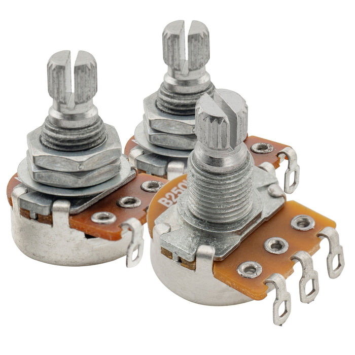 Alpha A250Kx2+B250K Mini Pots Metric Split Short Shaft 6.5mm Audio Linear Taper Potentiometers for ST Tele PB JB Style Electric Guitar Bass (Set of 2A1B)