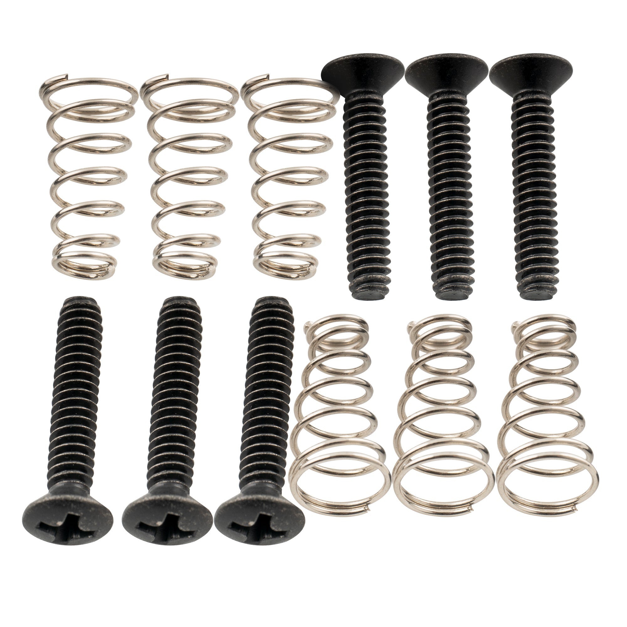Musiclily Ultra UNC#6-32X3/4 pulgadas - Juego de tornillos y resortes de montaje para pastillas de bobina simple de acero inoxidable para guitarra eléctrica Fender Strat estilo EE. UU./México (6 unidades)