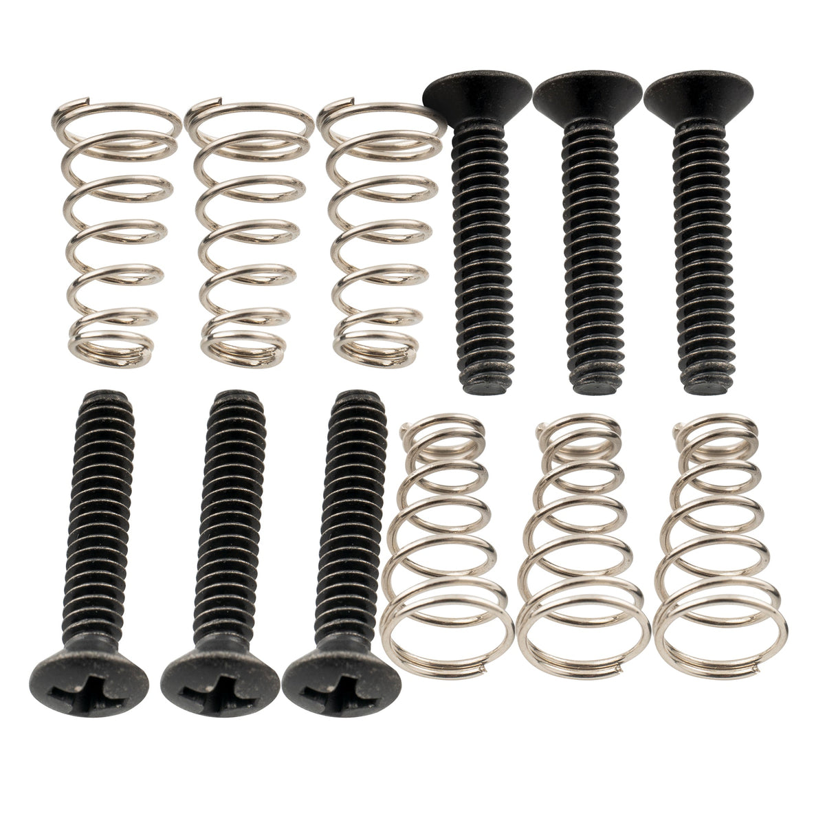 Musiclily Ultra UNC#6-32X3/4 pulgadas - Juego de tornillos y resortes de montaje para pastillas de bobina simple de acero inoxidable para guitarra eléctrica Fender Strat estilo EE. UU./México (6 unidades)