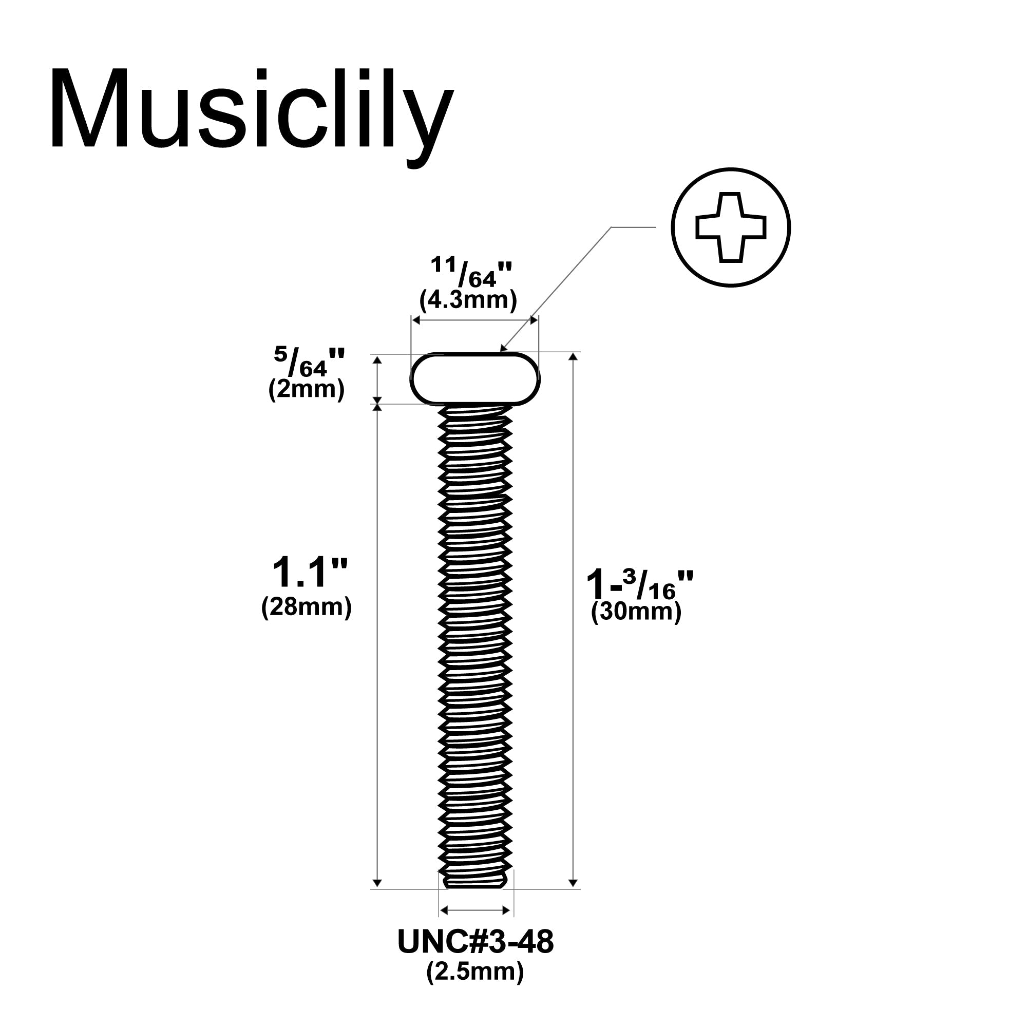 Musiclily Ultra UNC#3-48X1.1 Inch Stainless Steel Humbucker Pickup Mounting Screws for American Made Electric Guitar, Set of 20 Musiclily Ultra