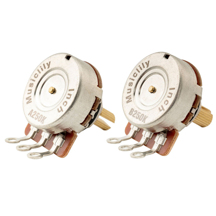 Musiclily Pro HD A250K+B250K Pots Brass Short Split Shaft 1/4 Inch Audio Linear Taper Potentiometers for ST Tele PB JB Style Electric Guitar Bass (Set of 1A1B)