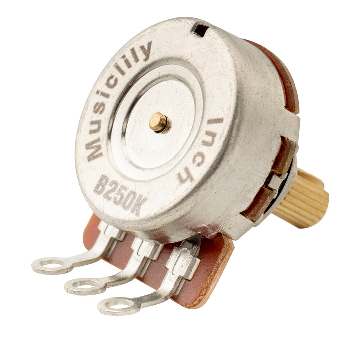 Atacado - Potenciômetro Musiclily Pro HD B250K Todo em Latão Tamanho em Polegadas Eixo Fendido Curto Fino de 24 Estrias Taper Linear para Guitarra e Baixo Elétricos