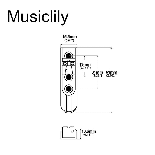 Dimensions of musiclily pro individual bass bridge single string lock down bass bridge for 3rd 4th string mx3136p