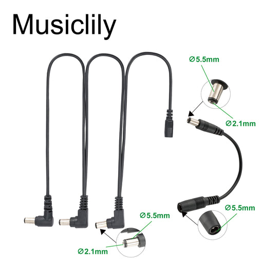 Dimensions of musiclily pro us standard power supply adapter dc 9v with 3 way daisy chain cable reverse polarity cord for guitar effect pedals mx3144us