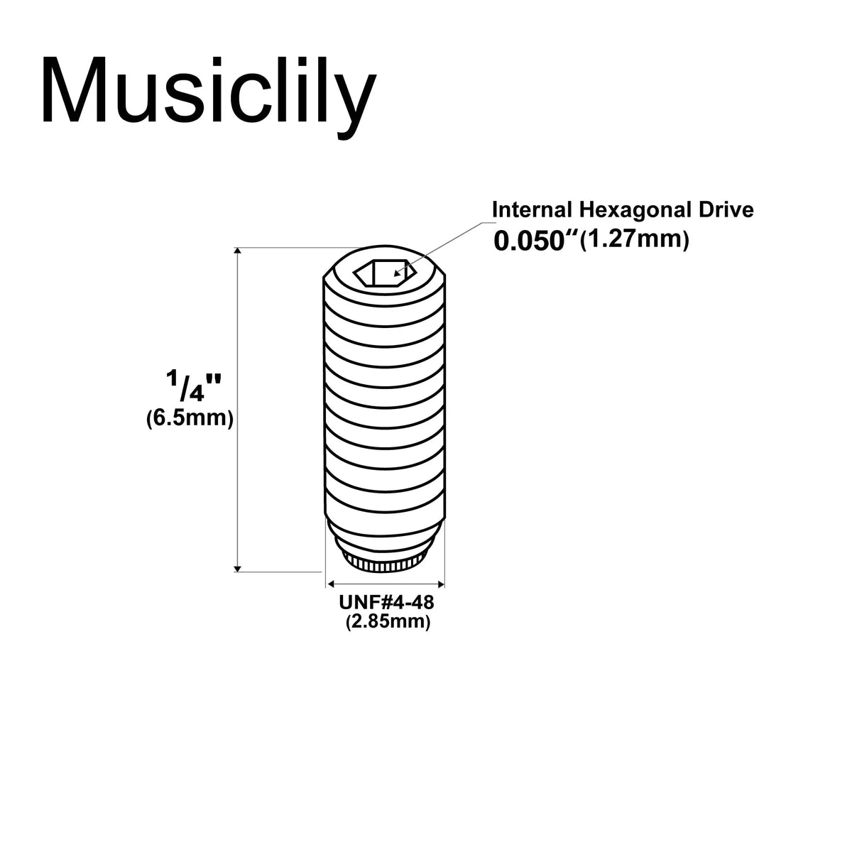 Dimensions of musiclily ultra unf 4 48 1 4 inch stainless steel saddle height adjustment screws for usa electric guitar bridge mx3162 12p