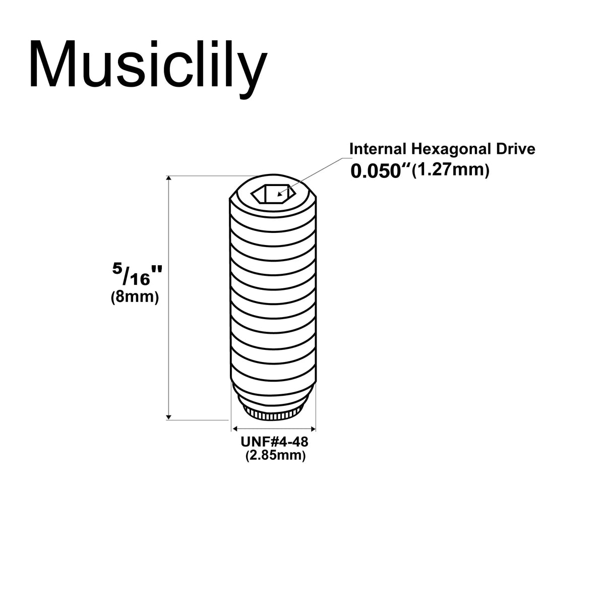 Dimensions of musiclily ultra unf 4 48 5 16 inch stainless steel saddle height adjustment screws for usa electric guitar bridge mx3163p