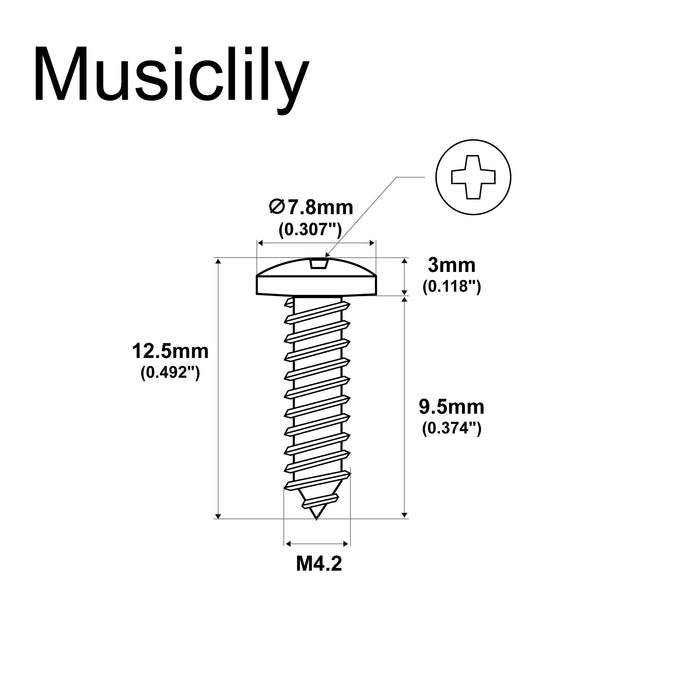 Dimensions of musiclily pro m4 2 9 5mm stainless steel mounting screws for guitar cavity shielding ground solder lug mx3164bk 10