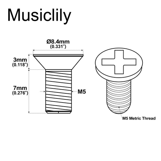 Dimensions of musiclily pro m5 10mm steel crosshead countersunk mounting screws for floyd rose locking tremolo bridge block mx3165 3p
