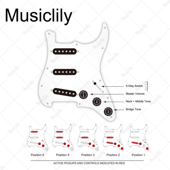 Musiclily Pro Electric Guitar DIY Wiring Kit Upgrade for American Style ST SSS with 5-Way Switch and 3A Pots