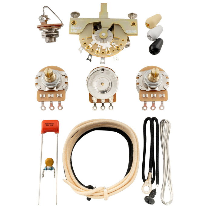 Musiclily Pro Electric Guitar DIY Wiring Kit Upgrade for American Style ST SSS with 5-Way Switch and 3A Pots