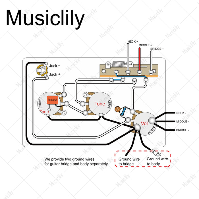 Musiclily Pro Electric Guitar Pre-wired Wiring Harness MX3173NK Wiring Diagram musiclily