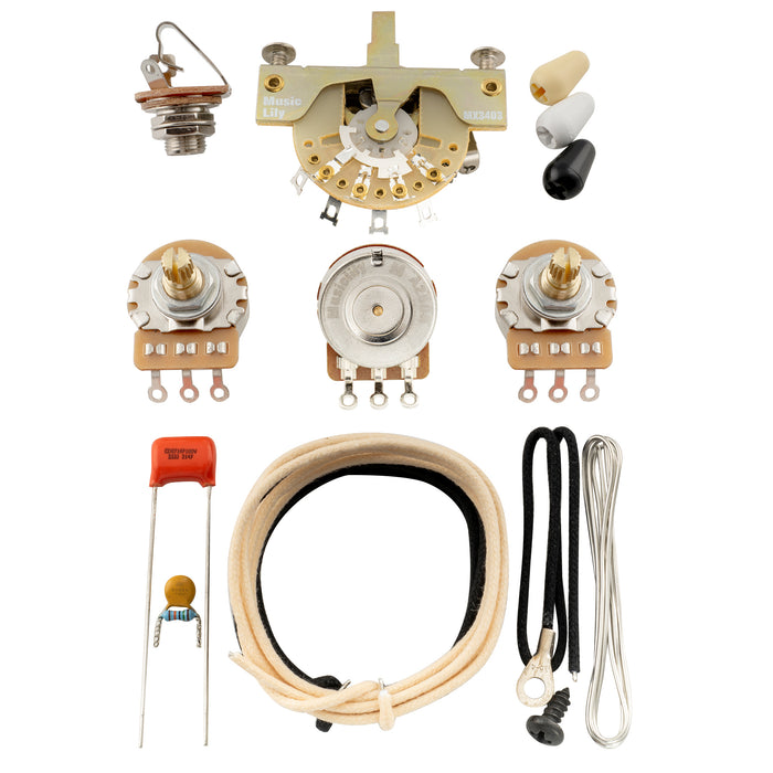 Musiclily Pro Electric Guitar Pre-wired Wiring Harness Upgrade for American Style ST SSS with 5-Way Switch and 3A Pots