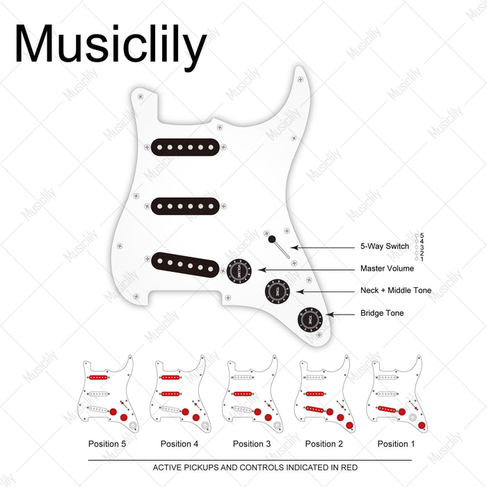 Musiclily Pro Pre-wired Standard SSS Pickguard with Artec Pickups Staggered Alnico 5 Magnet Single Coil  Pickups for ST Style Electric Guitar Musiclily Pro