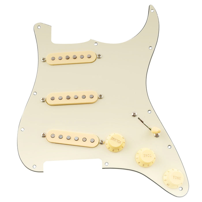 Musiclily Pro 配線済みキット スタンダードSSSピックガード スタッガードポールピース アルニコ5マグネット シングルコイルArtecピックアップセット付き STストラトエレキギター用 4プライ エイジドホワイトパール