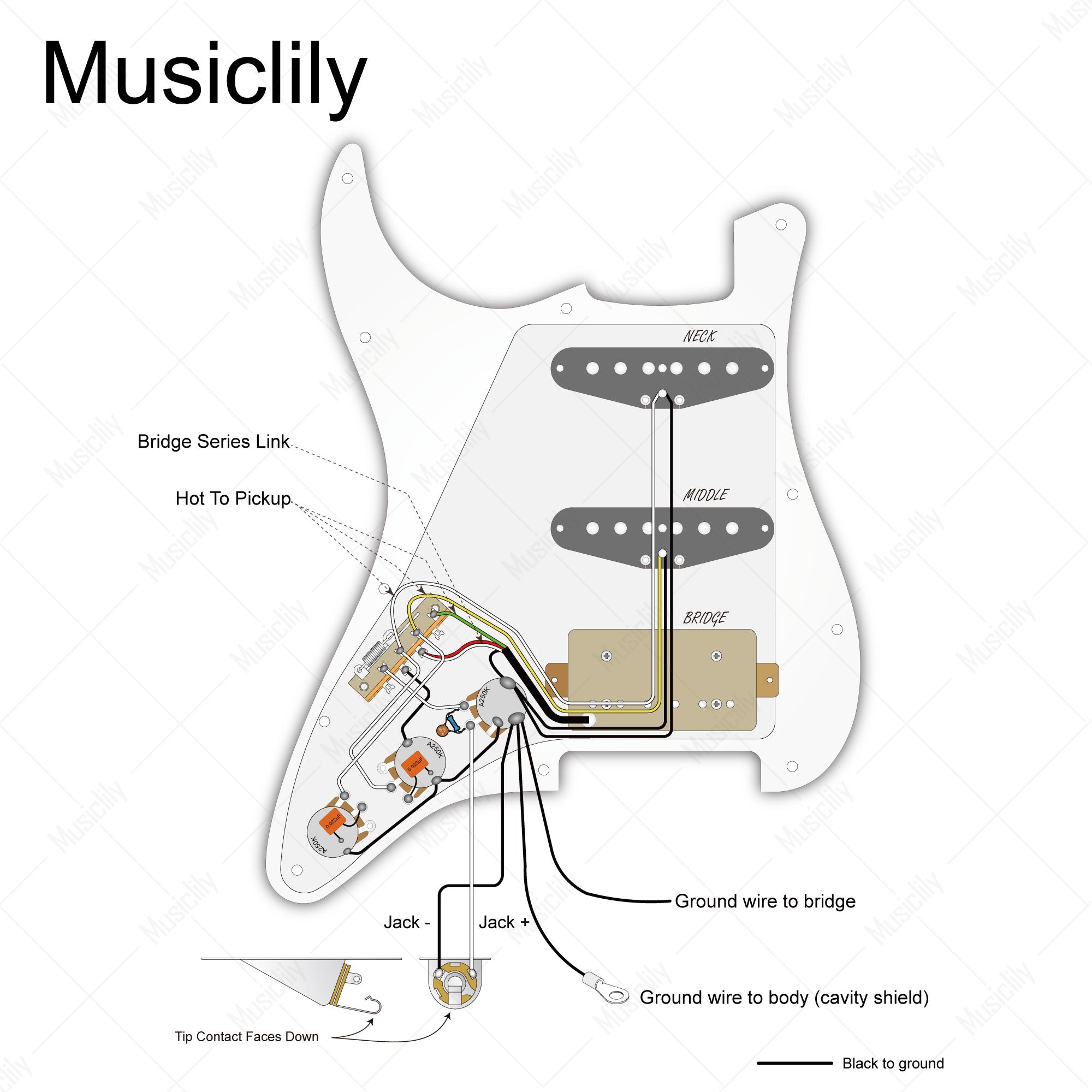 Musiclily Pro Auto-Split Pre-wired Standard HSS Pickguard with Artec Pickups Alnico 5 Magnet for ST Style Electric Guitar Musiclily Pro