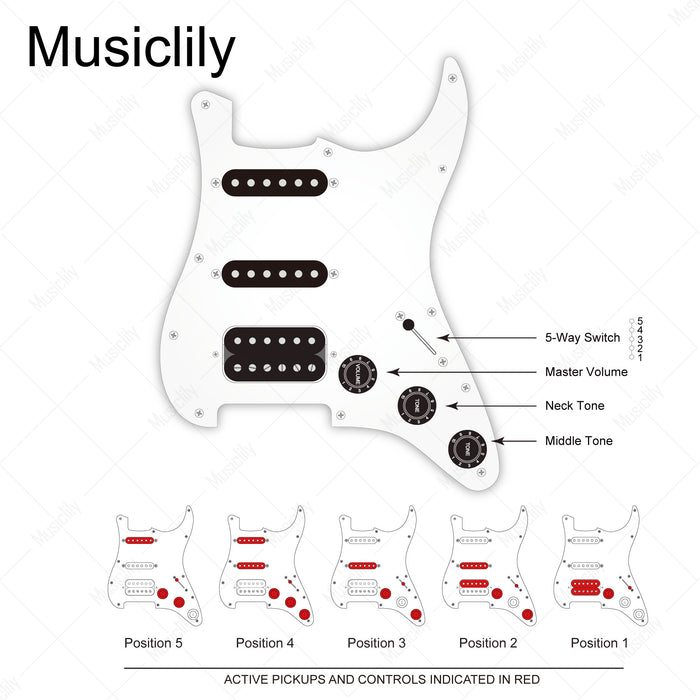 Musiclily Pro Auto-Split Pickguard HSS standard pré-câblé avec micros Artec Alnico 5 aimant pour guitare électrique de style ST