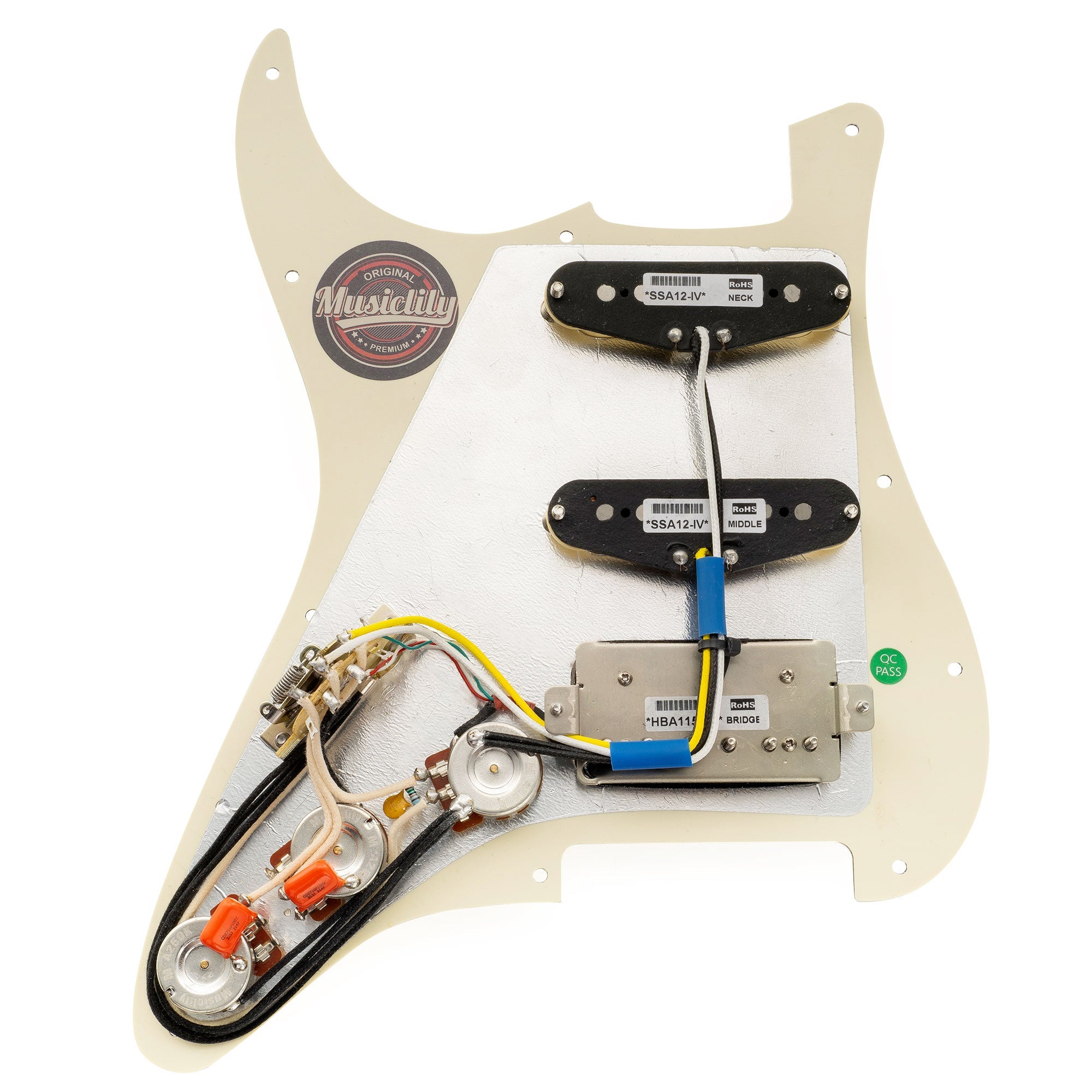 Musiclily Pro Auto-Split Pre-wired Standard HSS Pickguard with Artec Pickups Alnico 5 Magnet for ST Style Electric Guitar Musiclily Pro