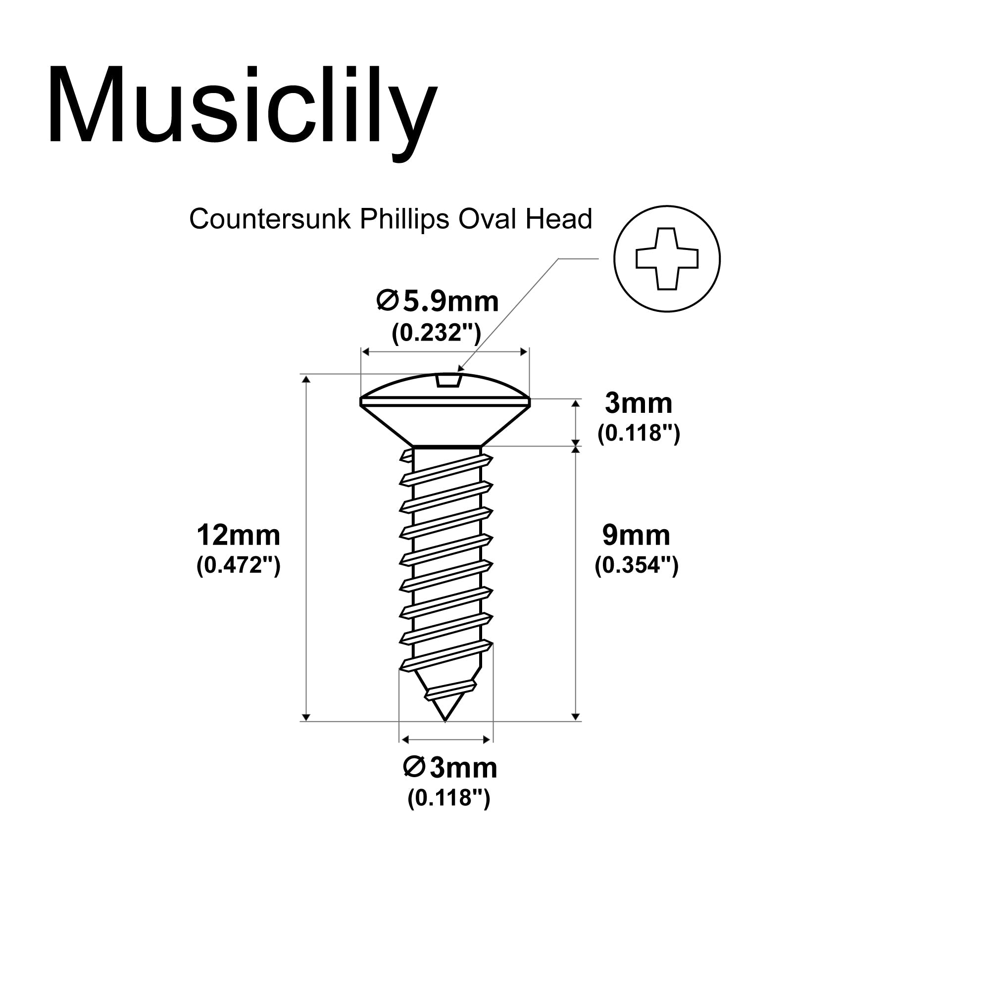 Musiclily Ultra Tornillos de Montaje Avellanados de Acero Inoxidable de 3x12mm para Placa de Control de Golpeador para Guitarras o Bajos Eléctricos Squier o Importados