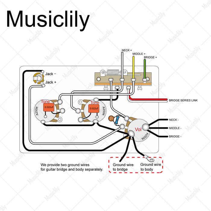 Musiclily Pro Electric Guitar Auto-Split Pre-wired Wiring Harness Upgrade for American Style ST HSS with 5-Way Switch and 3A Pots Jack