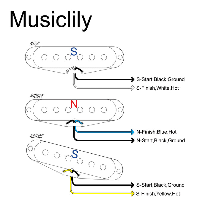 Musiclily Pro ST-60SE Staggered Single Coil Pickups MX3236 MX3237 MX3238 Wiring Diagram