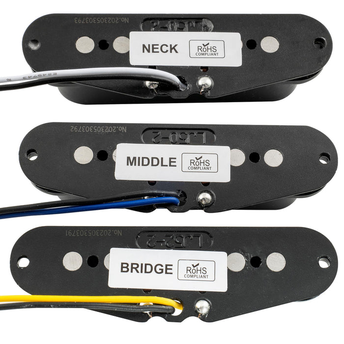 Part of musiclily pro st 60se staggered alnico 5 single coil neck middle bridge pickups set for strat style electric guitar mx3236bkmx3237bkmx3238bk