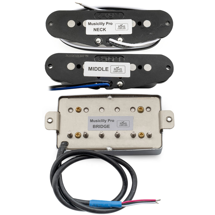 Musiclily Pro ST-60SE アルニコ5スタッガードシングルコイルピックアップとカバードハムバッカー ST-HSS ネックミドルブリッジセット Stratストラトエレキギター用 ブラック