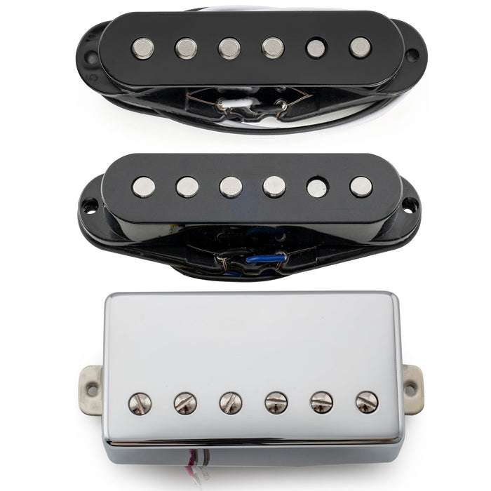 detail of musiclily pro st 60se alnico 5 staggered single coil pickups and covered humbucker st hss neck middle bridge pickups set for strat style electric guitar mx3236mx3237mx3325p