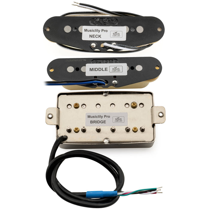 Musiclily Pro ST-60SE アルニコ5スタッガードシングルコイルピックアップとカバードハムバッカー ST-HSS ネックミドルブリッジセット Stratストラトエレキギター用 ブラック