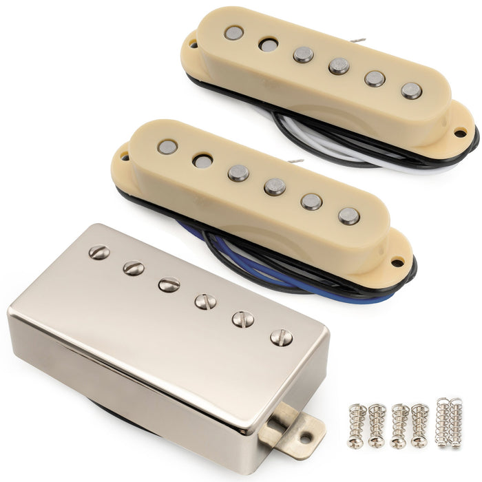 Musiclily Pro ST-60SE アルニコ5スタッガードシングルコイルピックアップとカバードハムバッカー ST-HSS ネックミドルブリッジセット Stratストラトエレキギター用 ブラック