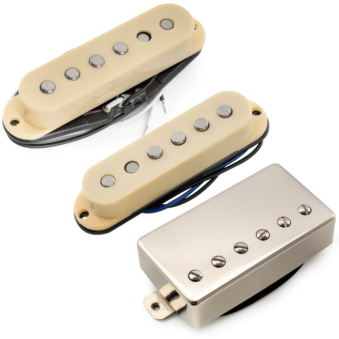 musiclily pro st 60se alnico 5 staggered single coil pickups and covered humbucker st hss neck middle bridge pickups set for strat style electric guitar mx3236mx3237mx3325p cream