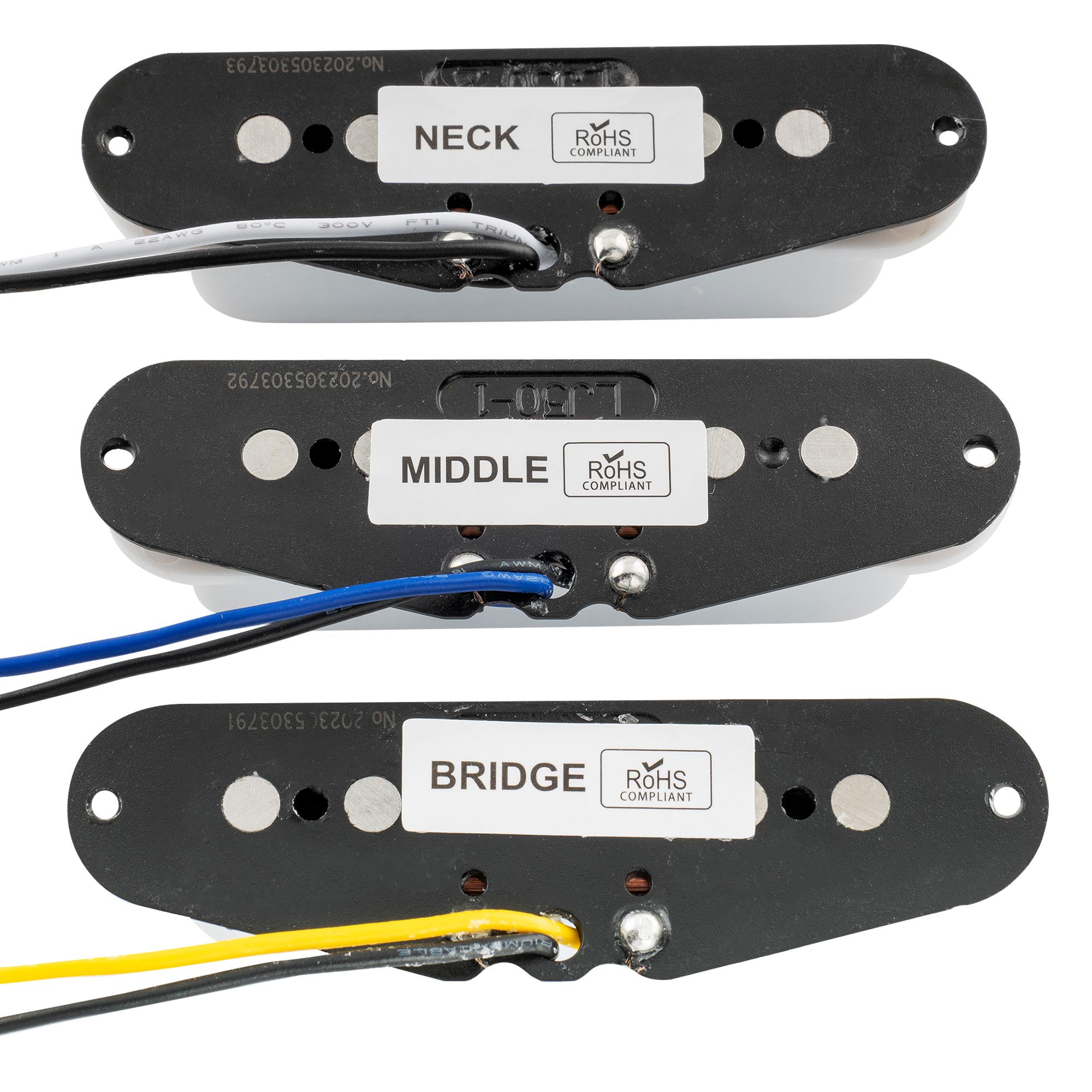 Musiclily Pro ST-60SE Staggered Alnico 5 Single Coil Neck Middle Bridge Pickups Set for Strat Style Electric Guitar