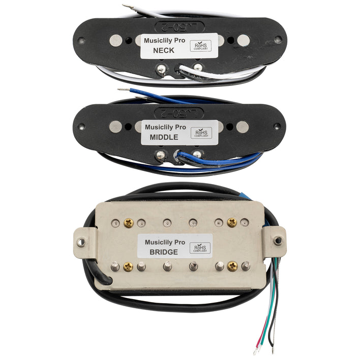 Musiclily Pro ST-60SE Pastillas de bobina simple escalonadas con imán Alnico 5 y humbucker sin cubierta, conjunto para cuello, medio y puente para guitarra eléctrica estilo Stratocaster